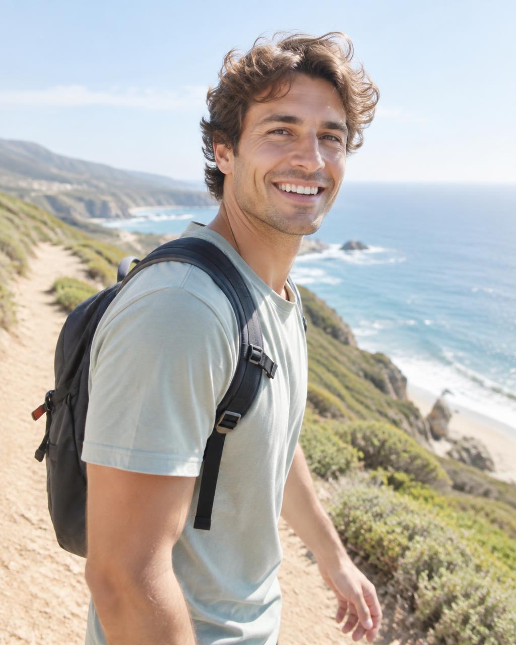 Man hiking in the mountains in good light