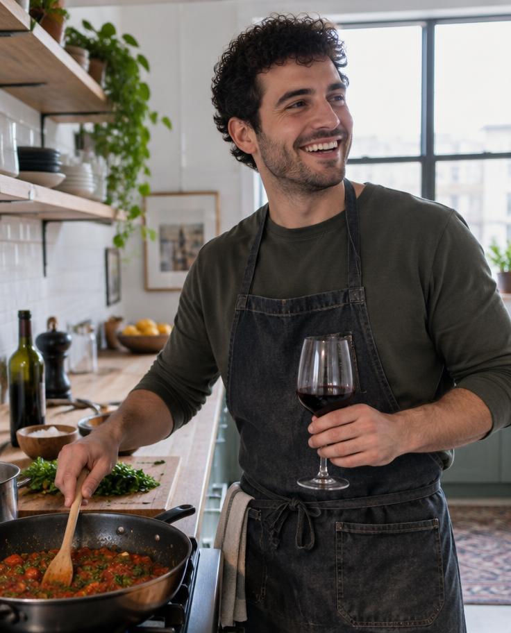 Man cooking in a bright kitchen