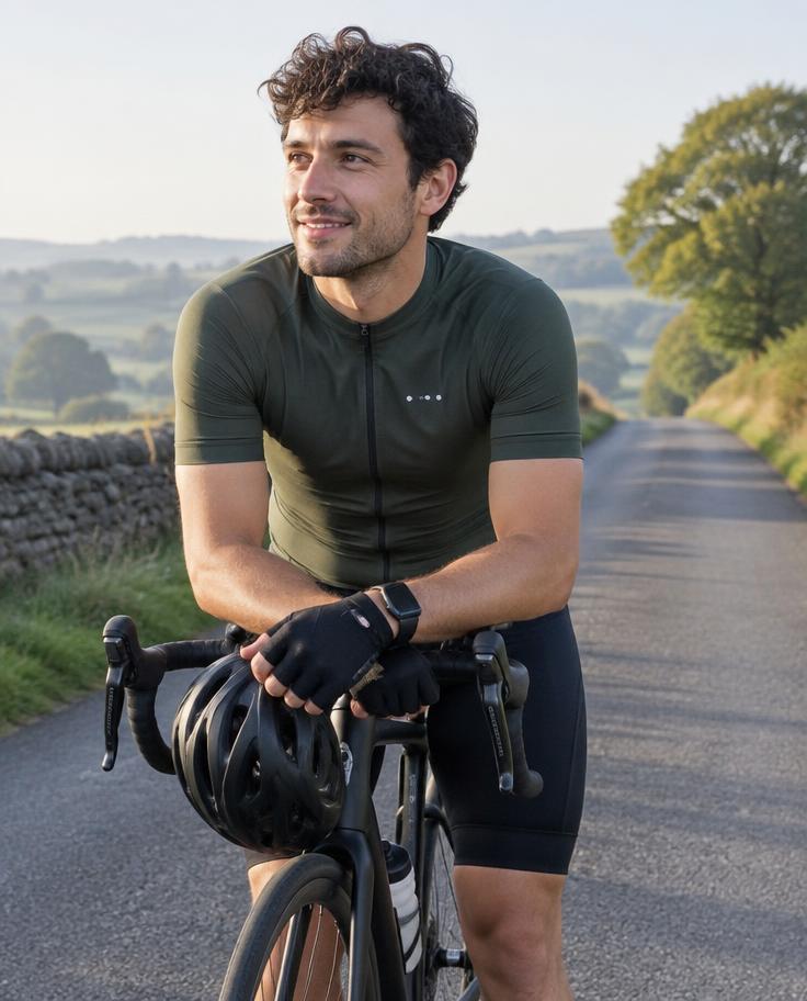 Man resting with his road bike